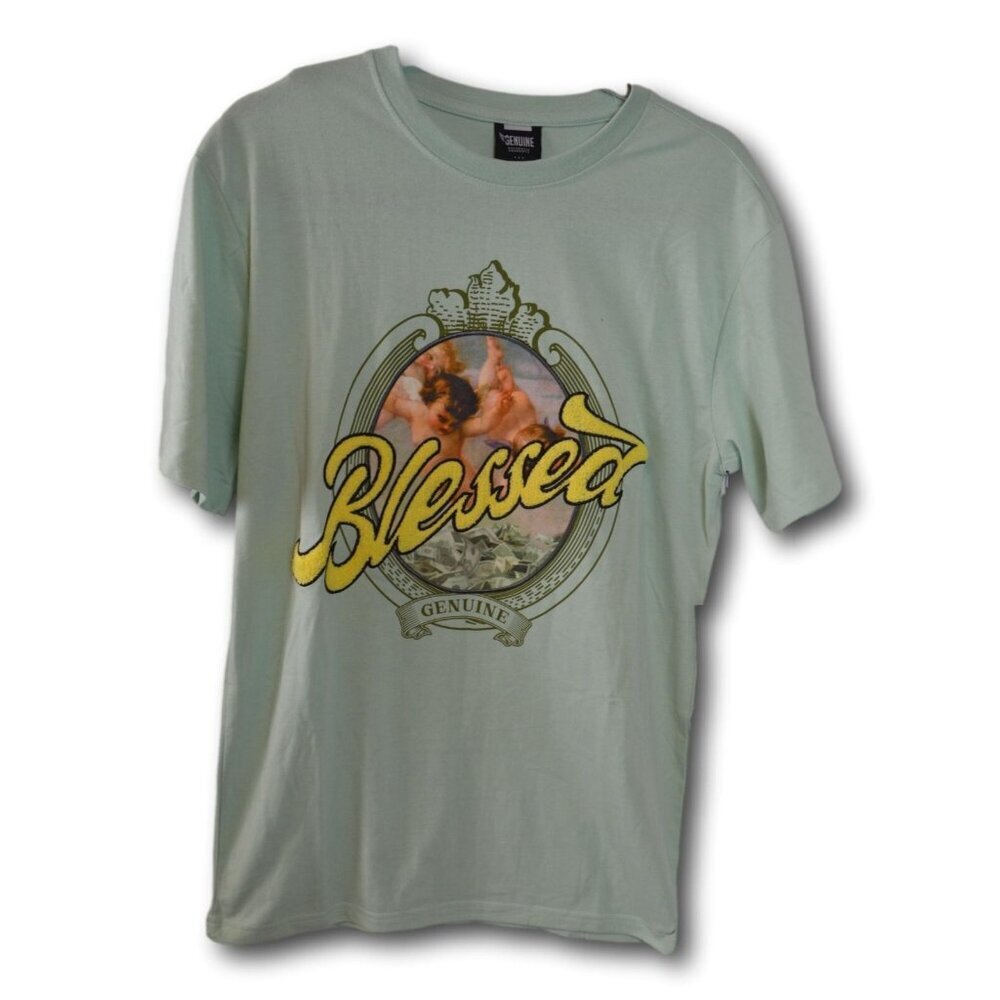 Genuine Blessed T-Shirt Mens L Green Cherubs Money Graphic Tee Streetwear NWT